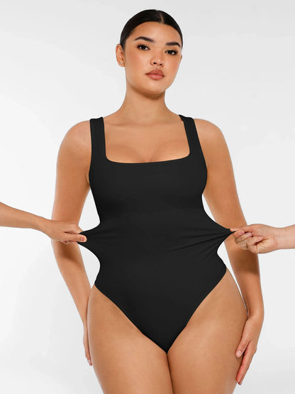 Shapevie – Ribbed Bodysuit with Square Neckline