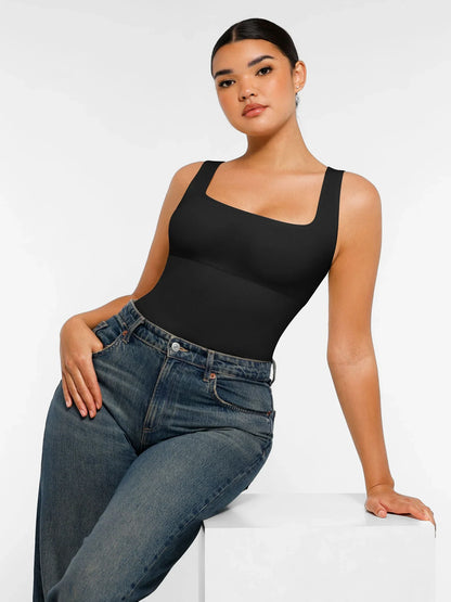 Shapevie – Ribbed Bodysuit with Square Neckline