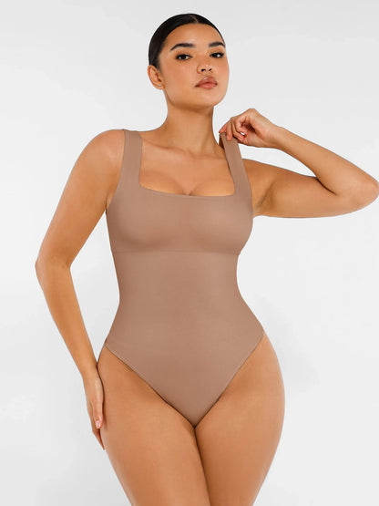 Shapevie – Ribbed Bodysuit with Square Neckline