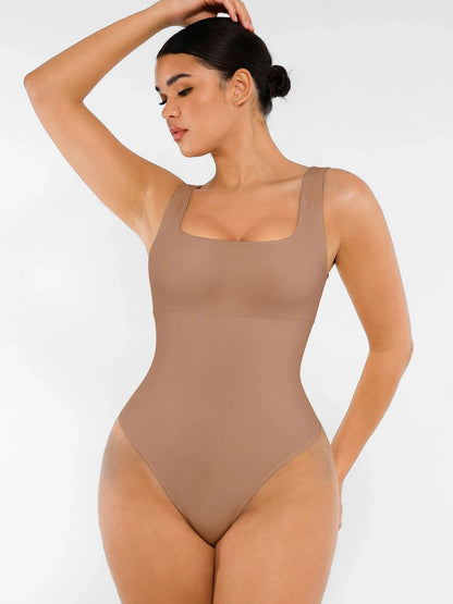 Shapevie – Ribbed Bodysuit with Square Neckline