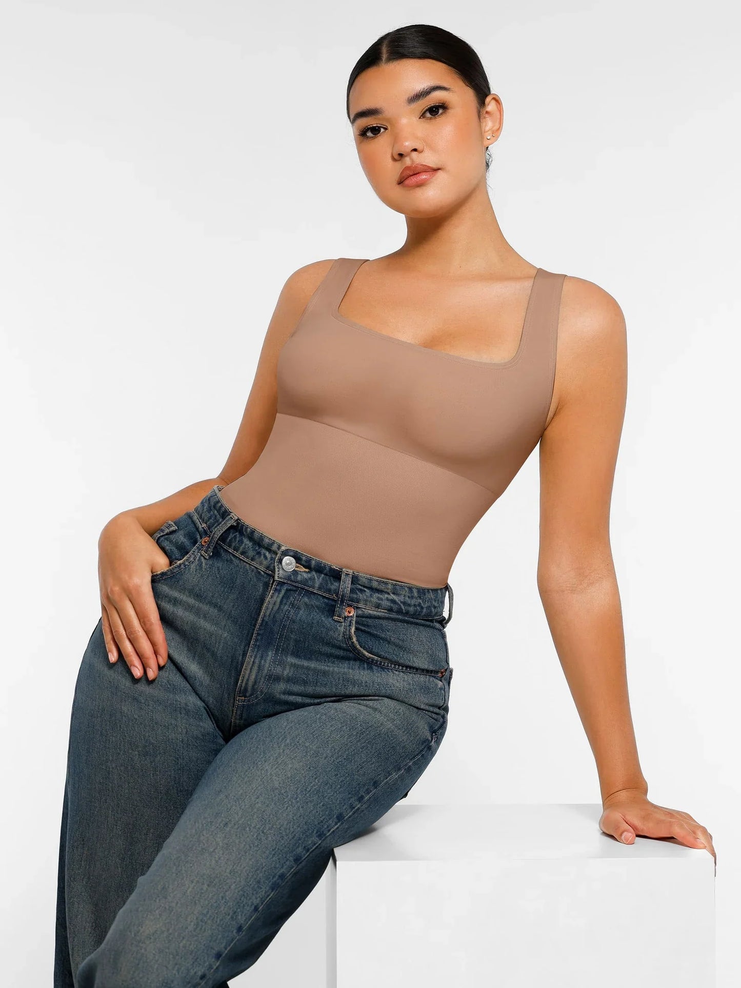 Shapevie – Ribbed Bodysuit with Square Neckline