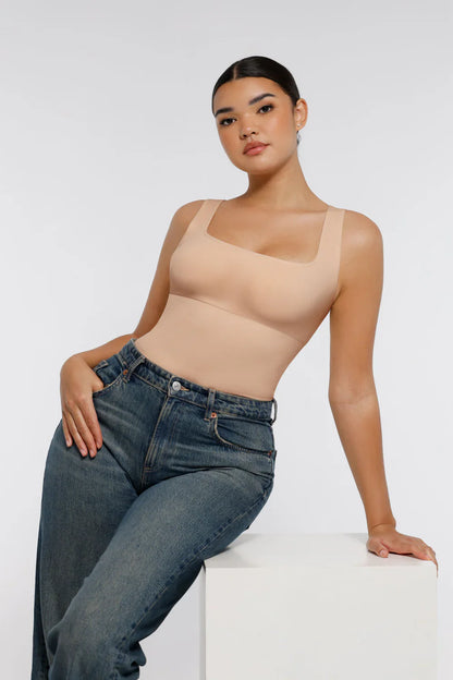 Shapevie – Ribbed Bodysuit with Square Neckline