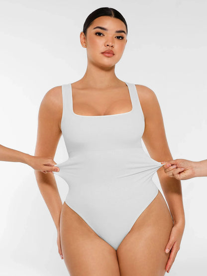 Shapevie – Ribbed Bodysuit with Square Neckline