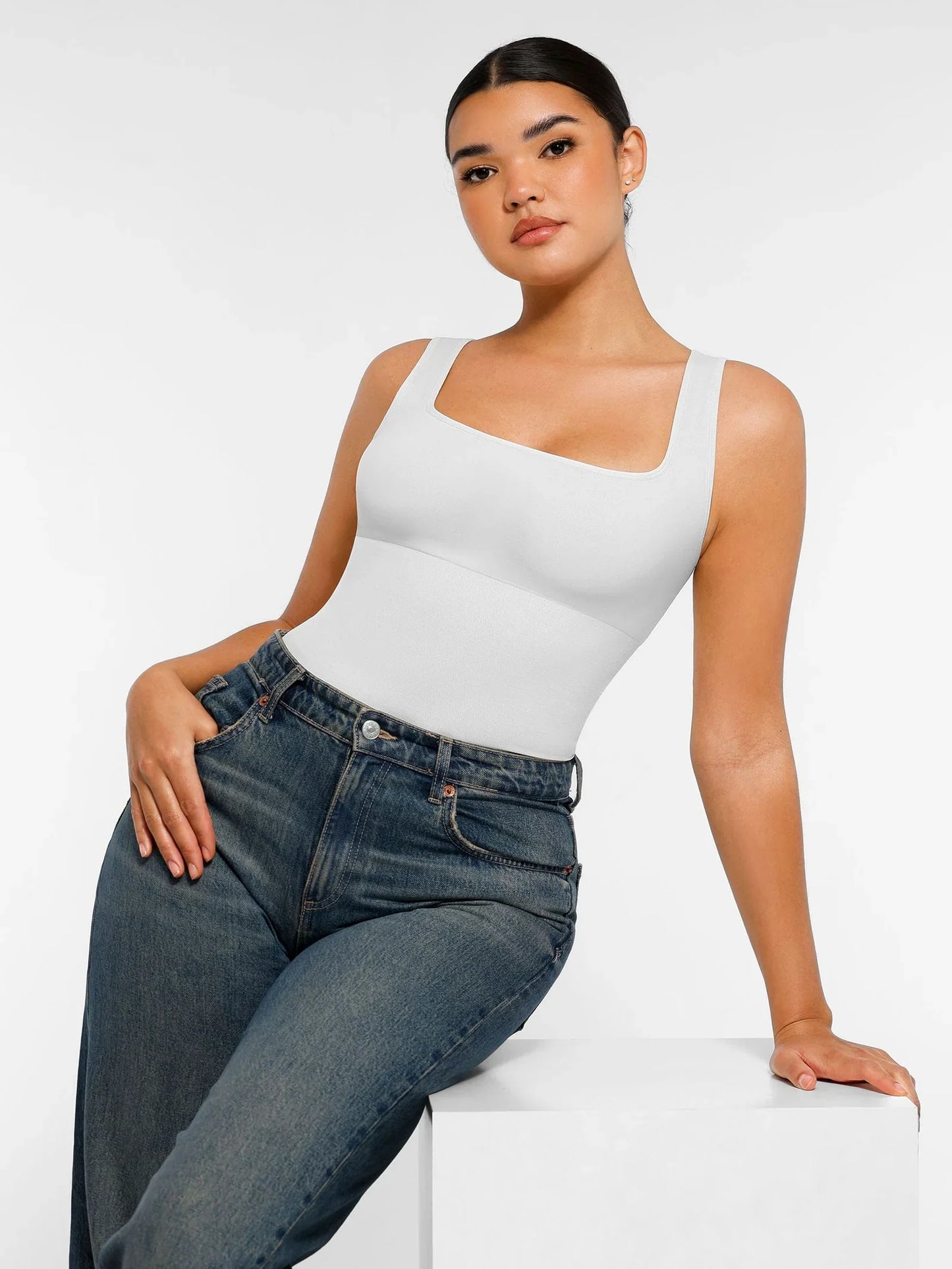 Shapevie – Ribbed Bodysuit with Square Neckline